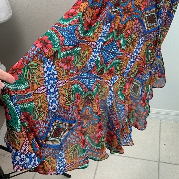 Just… Taylor faux wrap flutter sleeve tribal floral chiffon maxi dress lined EUC - Picture 7 of 14